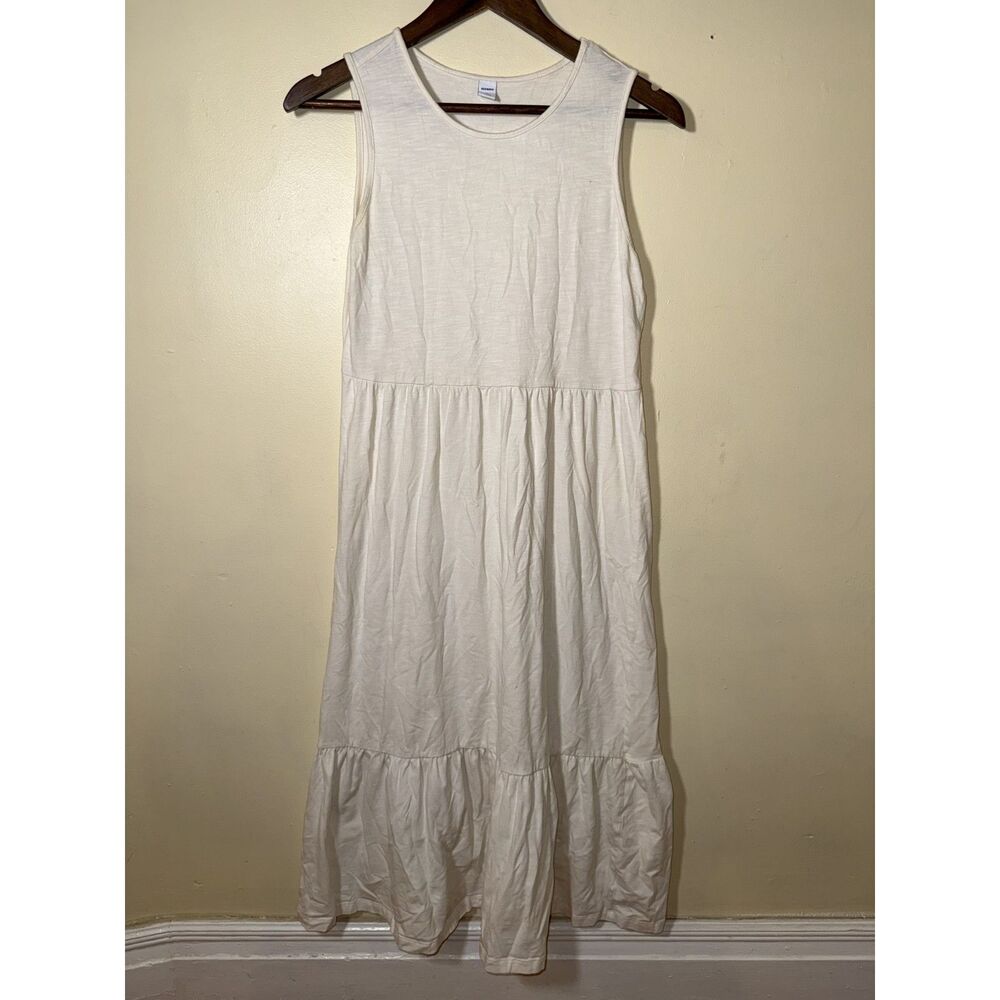Old Navy Cream White Tiered Tank Midi Dress Small Cotton Stretch